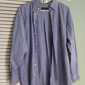 Nautica Men's Navy Gingham Button Up Dress Shirt